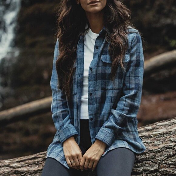 The Normal Mountain Plaid Size XL Over Shirt Blue on Blue Cotton Long Sleeve NWT - Picture 1 of 14